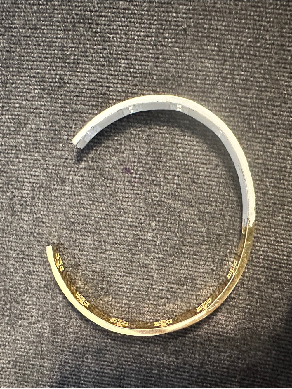 Tory Burch White and Gold Logo Open Cuff Bracelet - Picture 8 of 11